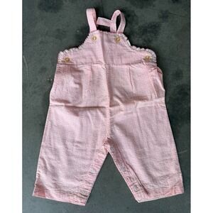 VTG Health-tex Pink White Gingham Seersucker Overalls 9 Months Ruffle Snap